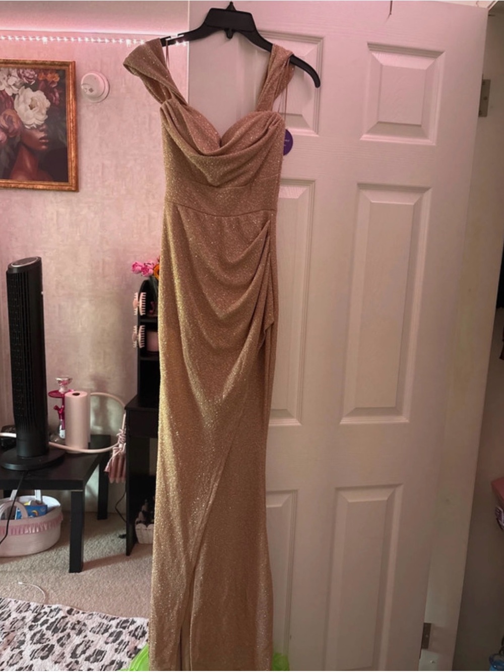 Windsor Gold Sparkle Draped Prom Gown